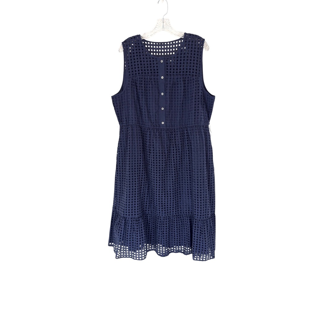 J.Crew All Over Eyelet Lace Tie Dress Navy Blue‎ Sleeveless Plus Classy Size 18